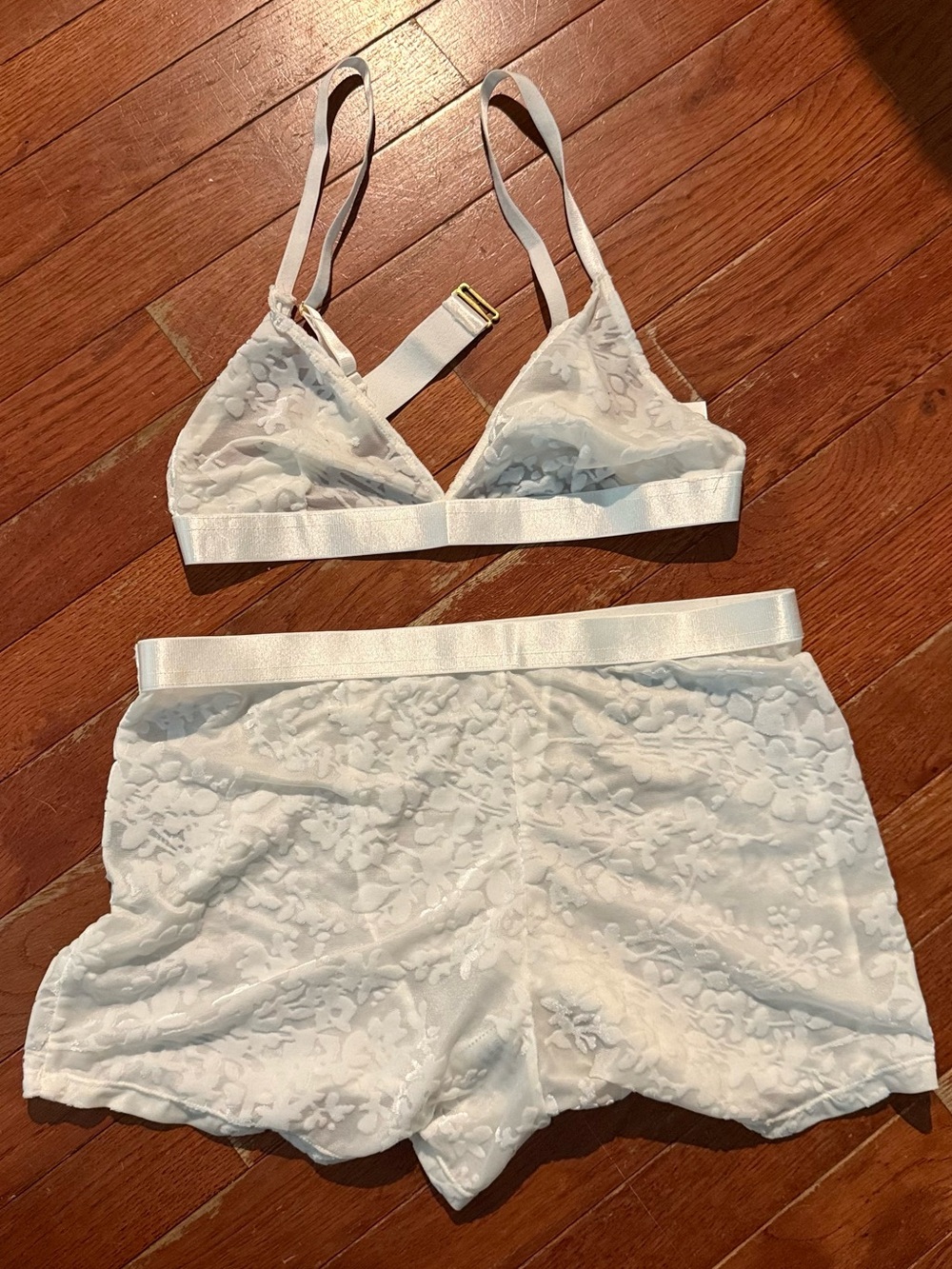 Forplay White Floral Lace Bralette & Shorts Set